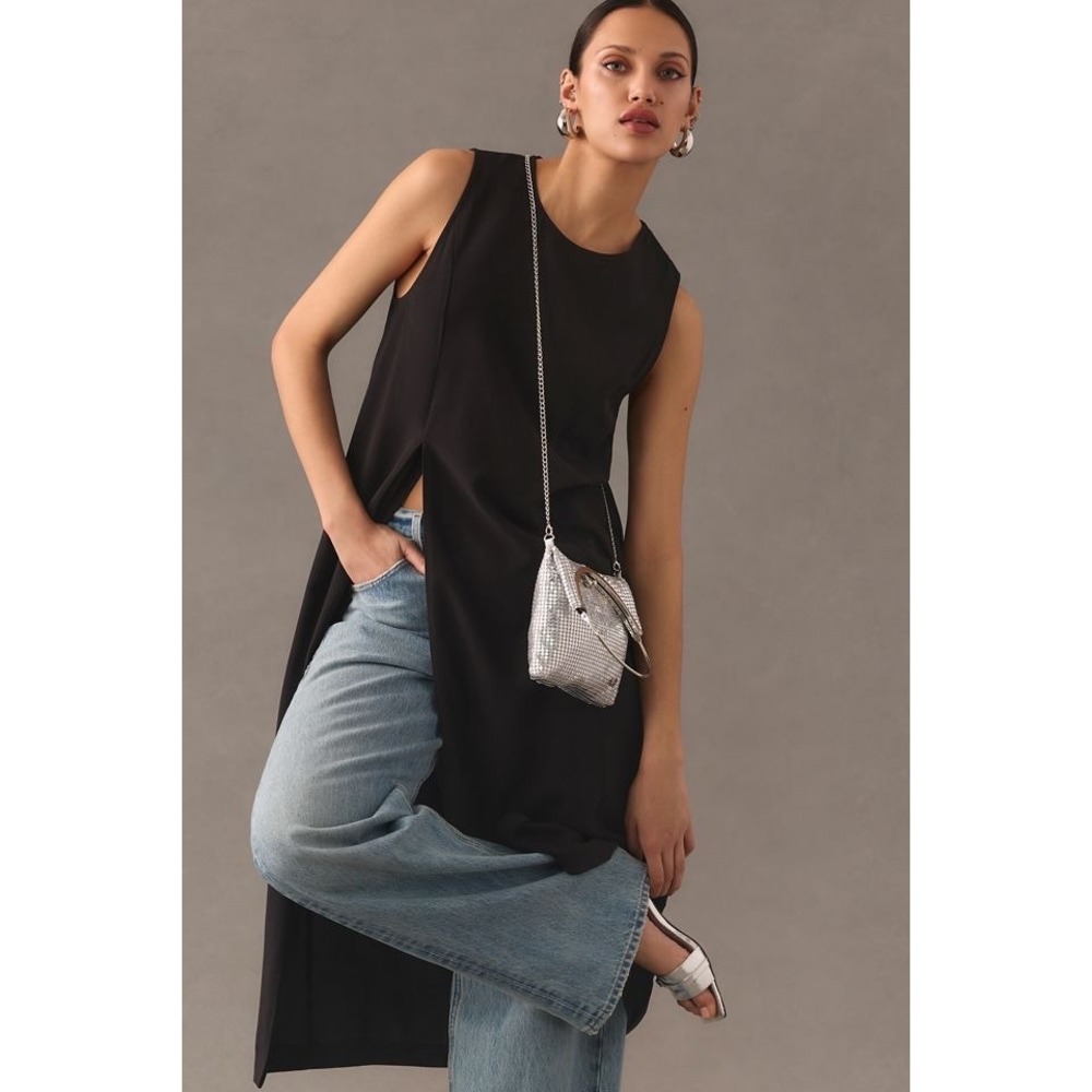Sunday in Brooklyn Anthropologie Black Longline Split Hem Tunic Small Petite
